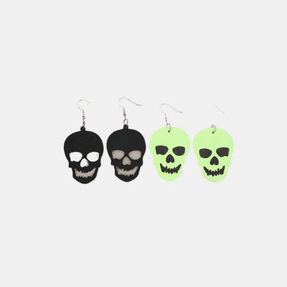 2 Piece PU Leather Skull Dangle Earrings - Trendy AF