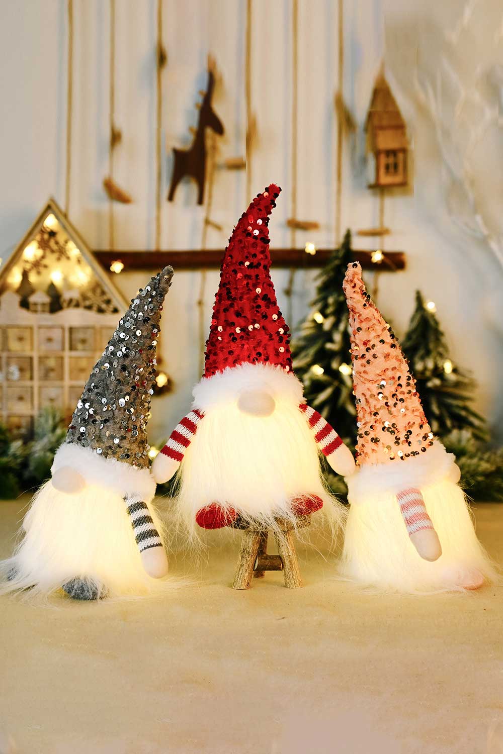 3 - Pack Sequin Light - Up Christmas Gnomes - AlterEgo Trading Company