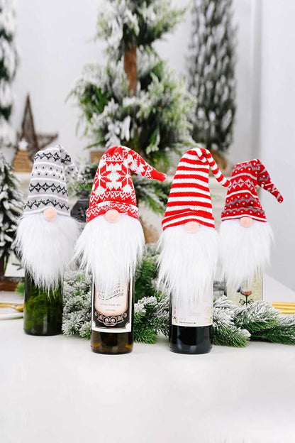 4 - Pack Christmas Faceless Gnome Wine Bottle Covers - AlterEgo Trading Company