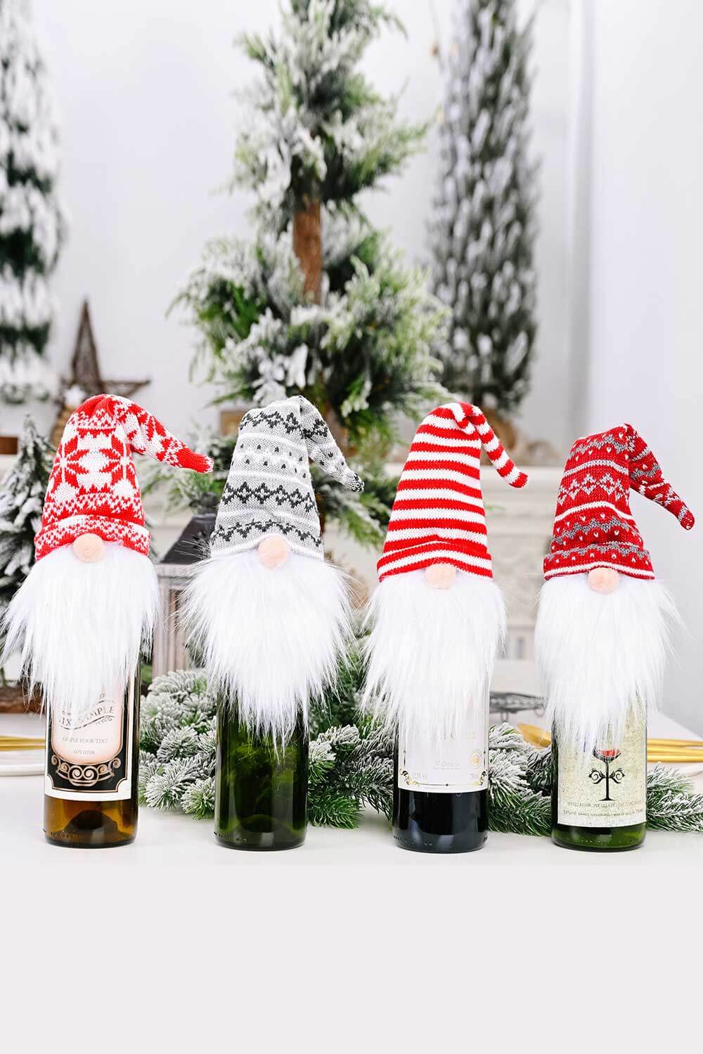 4 - Pack Christmas Faceless Gnome Wine Bottle Covers - AlterEgo Trading Company