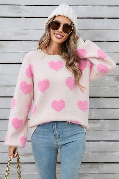 Angel Wings Heart Dropped Shoulder Long Sleeve Sweater - AlterEgo Trading Company