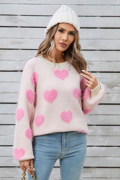 Angel Wings Heart Dropped Shoulder Long Sleeve Sweater - AlterEgo Trading Company