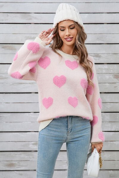 Angel Wings Heart Dropped Shoulder Long Sleeve Sweater - AlterEgo Trading Company