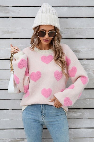 Angel Wings Heart Dropped Shoulder Long Sleeve Sweater - AlterEgo Trading Company