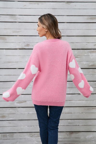 Angel Wings Heart Dropped Shoulder Long Sleeve Sweater - AlterEgo Trading Company