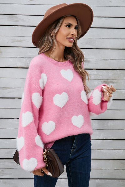 Angel Wings Heart Dropped Shoulder Long Sleeve Sweater - AlterEgo Trading Company