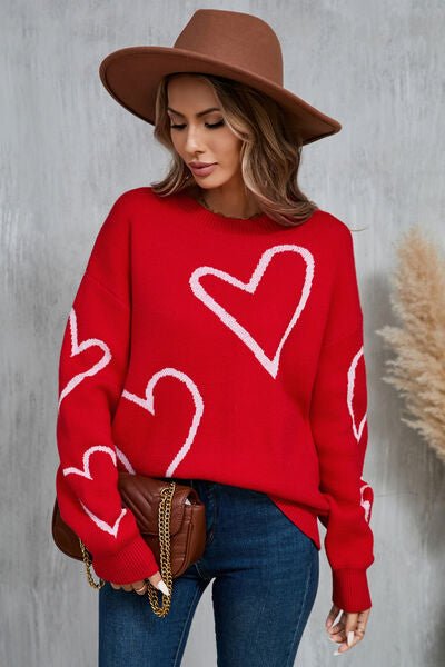 Angel Wings Heart Dropped Shoulder Long Sleeve Sweater - AlterEgo Trading Company