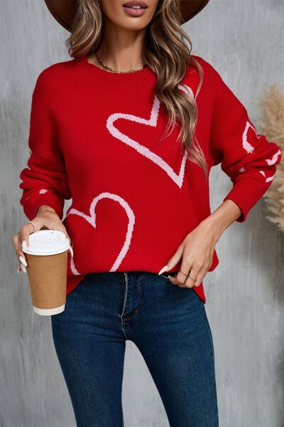 Angel Wings Heart Dropped Shoulder Long Sleeve Sweater - AlterEgo Trading Company