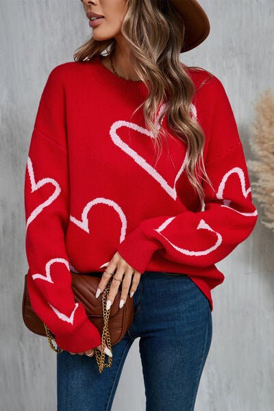 Angel Wings Heart Dropped Shoulder Long Sleeve Sweater - AlterEgo Trading Company