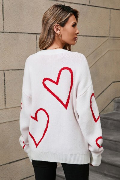 Angel Wings Heart Dropped Shoulder Long Sleeve Sweater - AlterEgo Trading Company