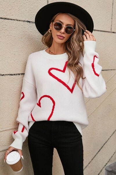 Angel Wings Heart Dropped Shoulder Long Sleeve Sweater - AlterEgo Trading Company