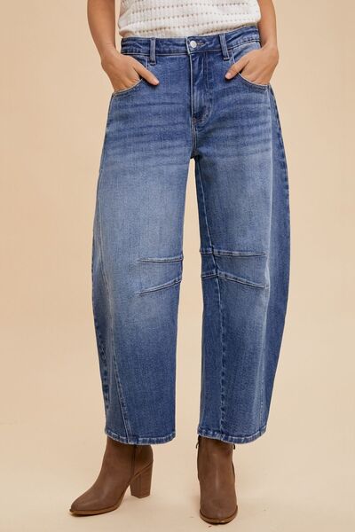 Annie Wear Mid Rise Barrel Leg Jeans with Pockets - AlterEgo Trading Company