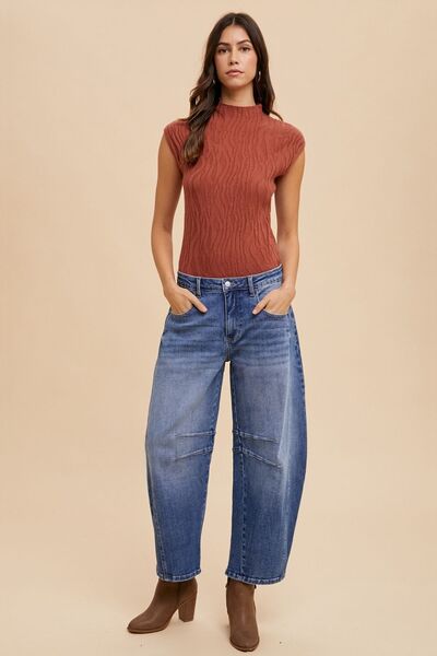 Annie Wear Mid Rise Barrel Leg Jeans with Pockets - AlterEgo Trading Company