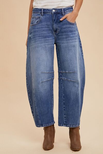 Annie Wear Mid Rise Barrel Leg Jeans with Pockets - AlterEgo Trading Company