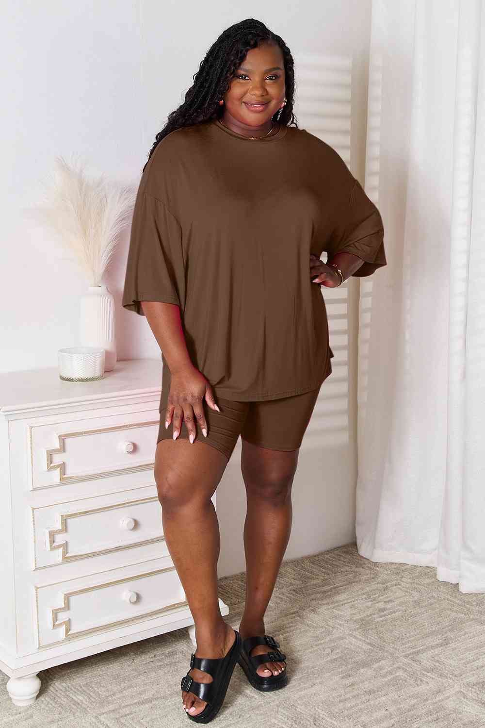 Basic Bae Full Size Soft Rayon Three - Quarter Sleeve Top and Shorts Set - AlterEgo Trading Company