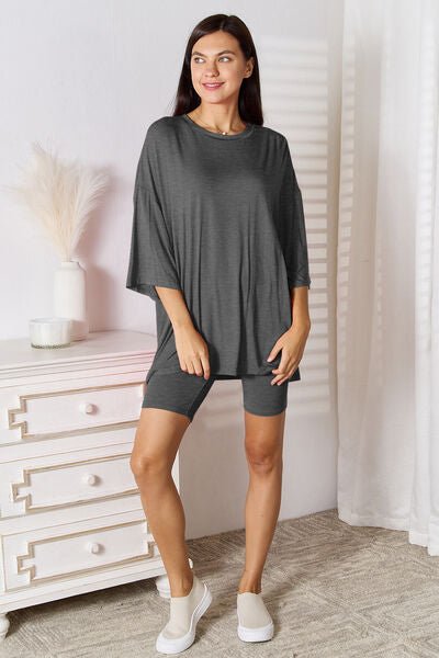 Basic Bae Full Size Soft Rayon Three - Quarter Sleeve Top and Shorts Set - AlterEgo Trading Company