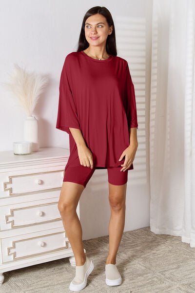 Basic Bae Full Size Soft Rayon Three - Quarter Sleeve Top and Shorts Set - AlterEgo Trading Company