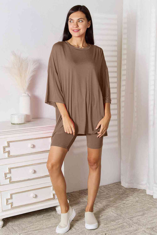 Basic Bae Full Size Soft Rayon Three - Quarter Sleeve Top and Shorts Set - AlterEgo Trading Company