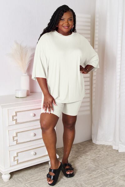 Basic Bae Full Size Soft Rayon Three - Quarter Sleeve Top and Shorts Set - AlterEgo Trading Company