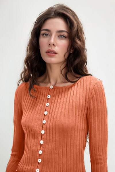 Basic Bae Texture Button Up Round Neck Long Sleeve Top - AlterEgo Trading Company