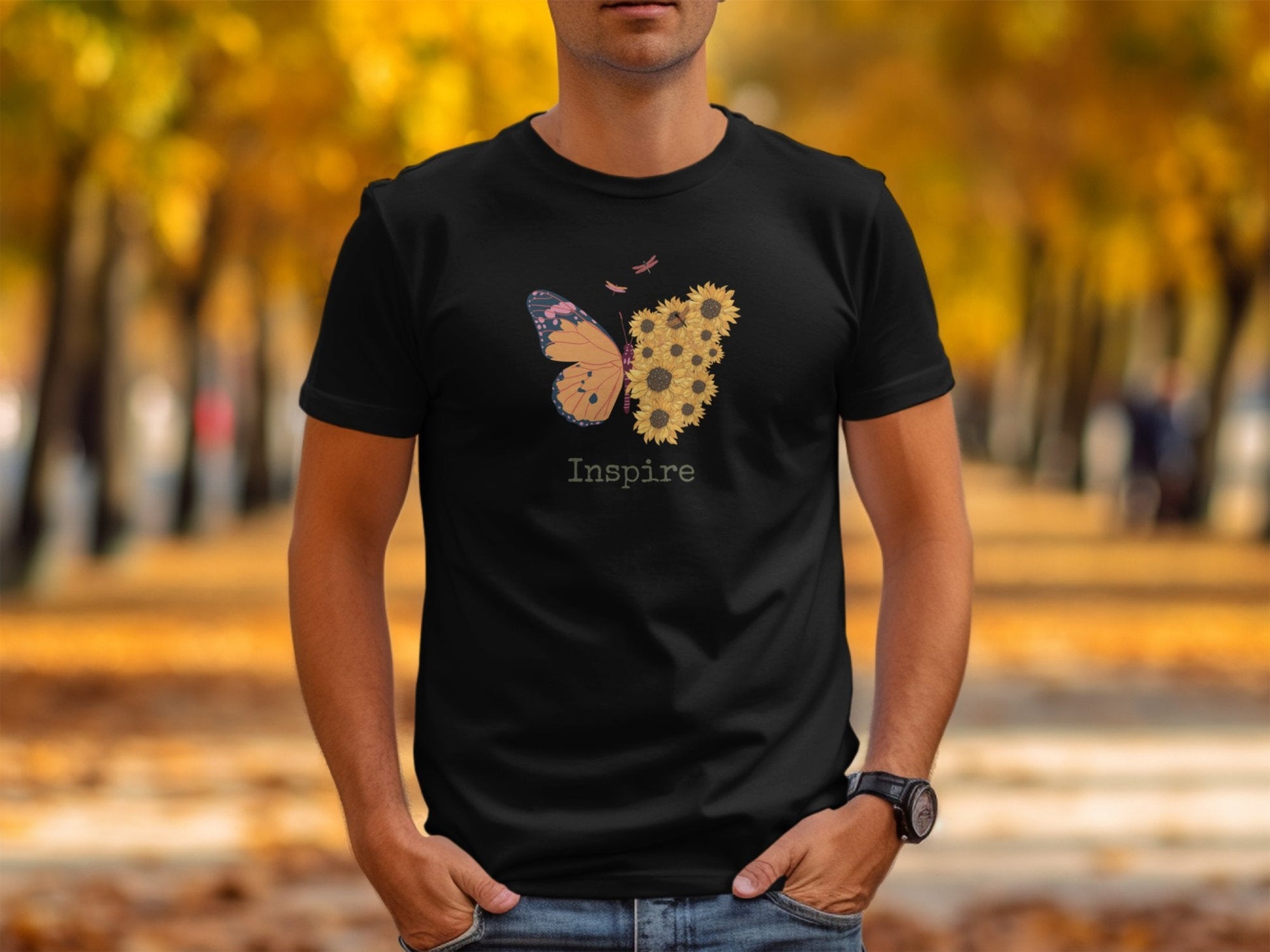 Butterfly and Sunflower Inspire Graphic T-Shirt - Trendy AF