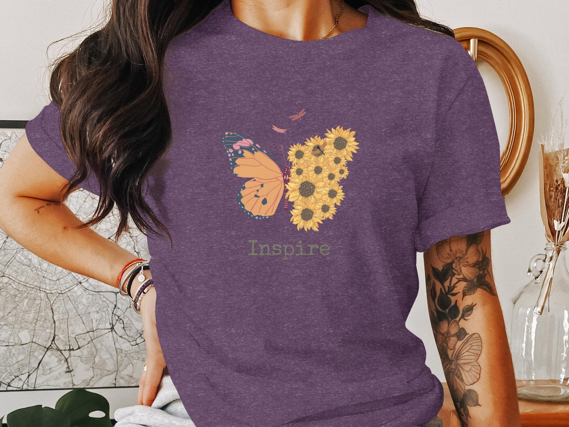 Butterfly and Sunflower Inspire Graphic T-Shirt - Trendy AF