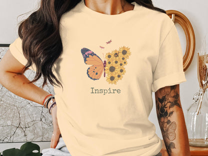 Butterfly and Sunflower Inspire Graphic T-Shirt - Trendy AF