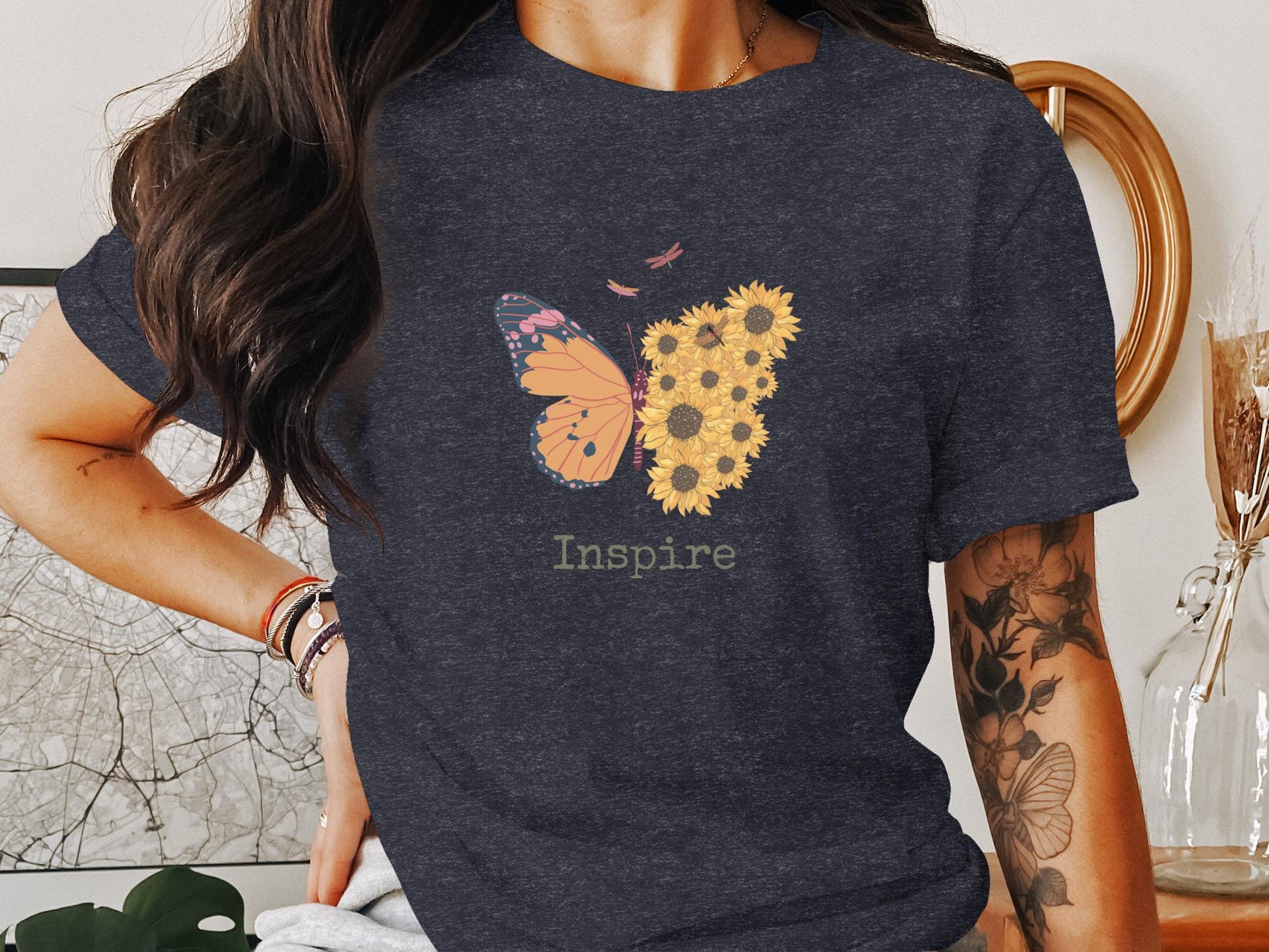 Butterfly and Sunflower Inspire Graphic T-Shirt - Trendy AF