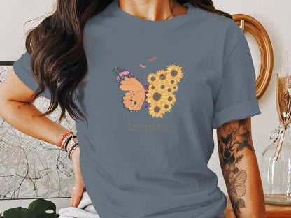 Butterfly and Sunflower Inspire Graphic T-Shirt - Trendy AF