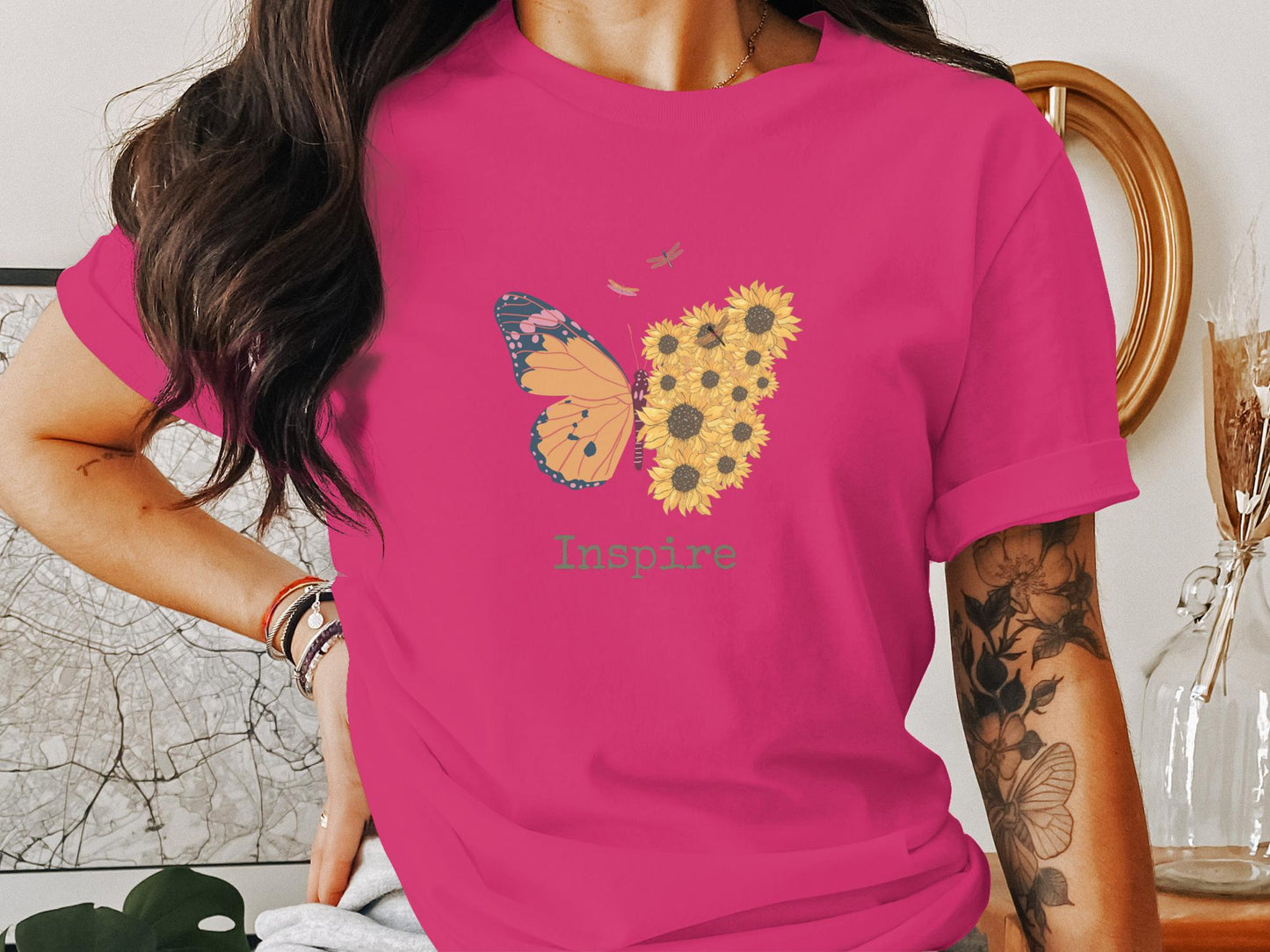 Butterfly and Sunflower Inspire Graphic T-Shirt - Trendy AF