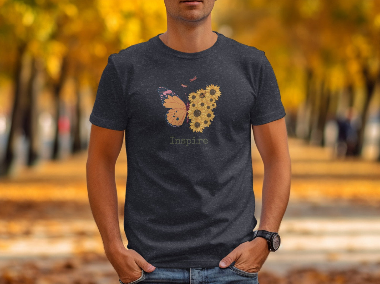 Butterfly and Sunflower Inspire Graphic T-Shirt - Trendy AF