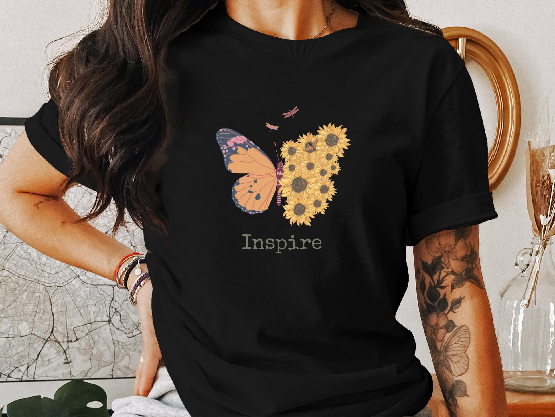 Butterfly and Sunflower Inspire Graphic T-Shirt - Trendy AF