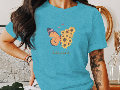 Butterfly and Sunflower Inspire Graphic T-Shirt - Trendy AF