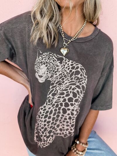 Cheetah Mineral Wash Round Neck Half Sleeve T-Shirt - AlterEgo Trading Company