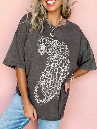 Cheetah Mineral Wash Round Neck Half Sleeve T-Shirt - AlterEgo Trading Company