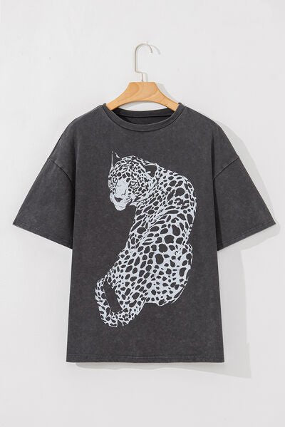 Cheetah Mineral Wash Round Neck Half Sleeve T-Shirt - AlterEgo Trading Company