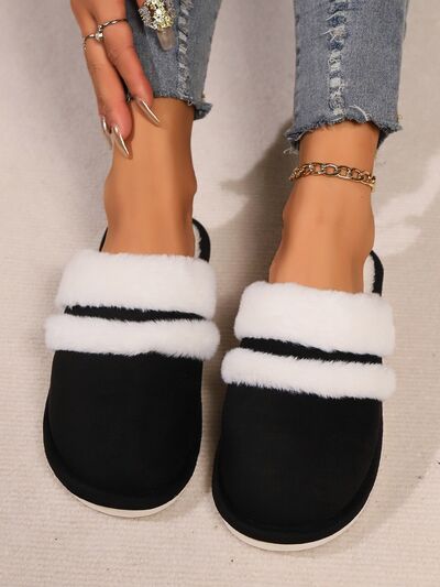 Contrast Faux Fur Round Toe Slippers - AlterEgo Trading Company