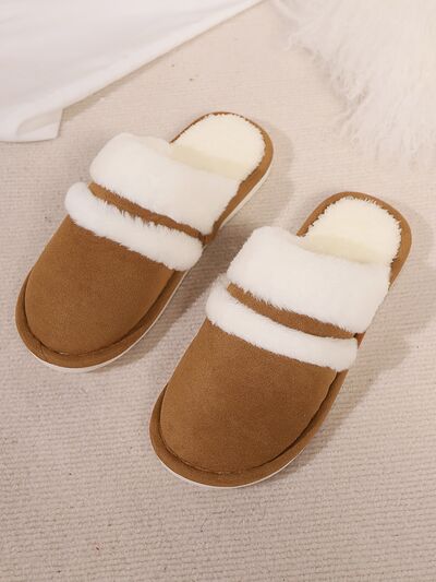 Contrast Faux Fur Round Toe Slippers - AlterEgo Trading Company