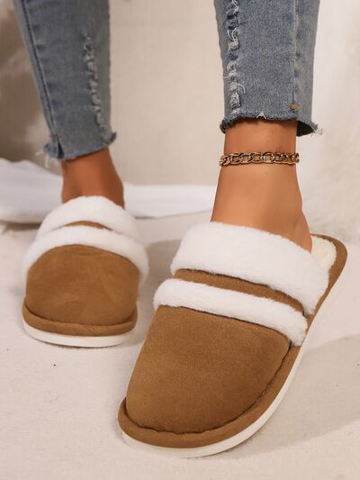 Contrast Faux Fur Round Toe Slippers - AlterEgo Trading Company