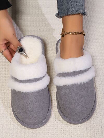 Contrast Faux Fur Round Toe Slippers - AlterEgo Trading Company