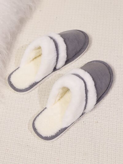 Contrast Faux Fur Round Toe Slippers - AlterEgo Trading Company