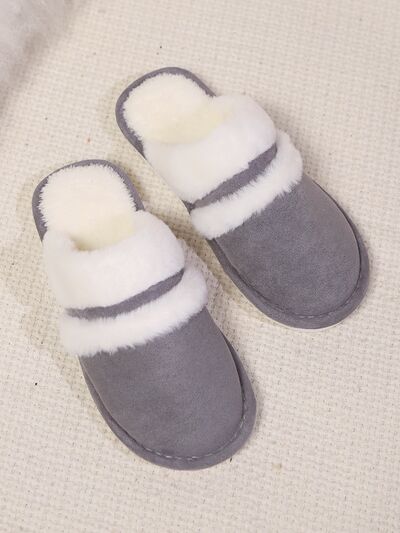 Contrast Faux Fur Round Toe Slippers - AlterEgo Trading Company