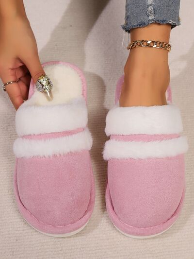 Contrast Faux Fur Round Toe Slippers - AlterEgo Trading Company