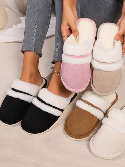 Contrast Faux Fur Round Toe Slippers - AlterEgo Trading Company