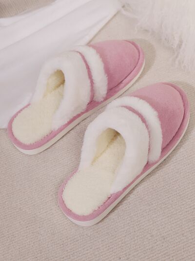 Contrast Faux Fur Round Toe Slippers - AlterEgo Trading Company