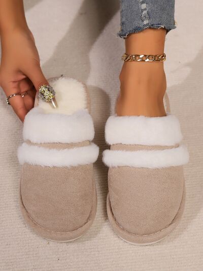 Contrast Faux Fur Round Toe Slippers - AlterEgo Trading Company