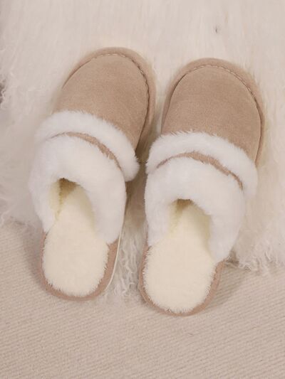 Contrast Faux Fur Round Toe Slippers - AlterEgo Trading Company