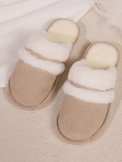 Contrast Faux Fur Round Toe Slippers - AlterEgo Trading Company