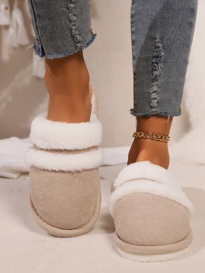 Contrast Faux Fur Round Toe Slippers - AlterEgo Trading Company