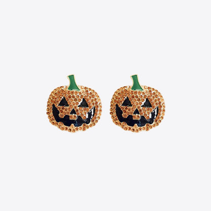 Demon Pumpkin Rhinestone Alloy Earrings - Trendy AF